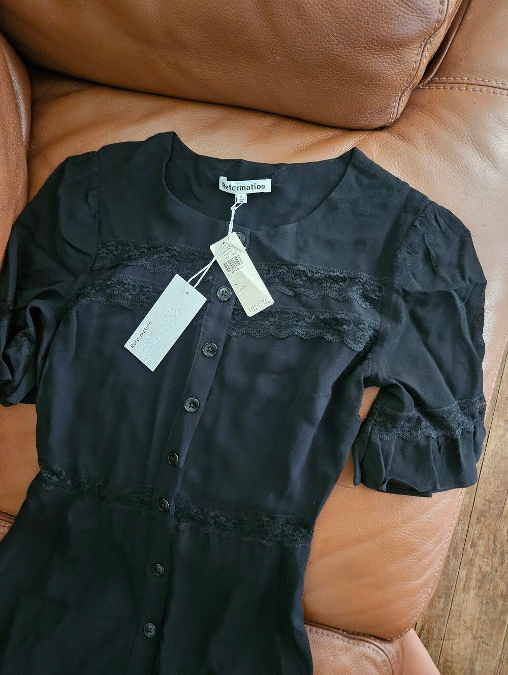 Reformation Woodson Dress Black Lace Button Front Midi Size 0 NWT - Picture 6 of 9